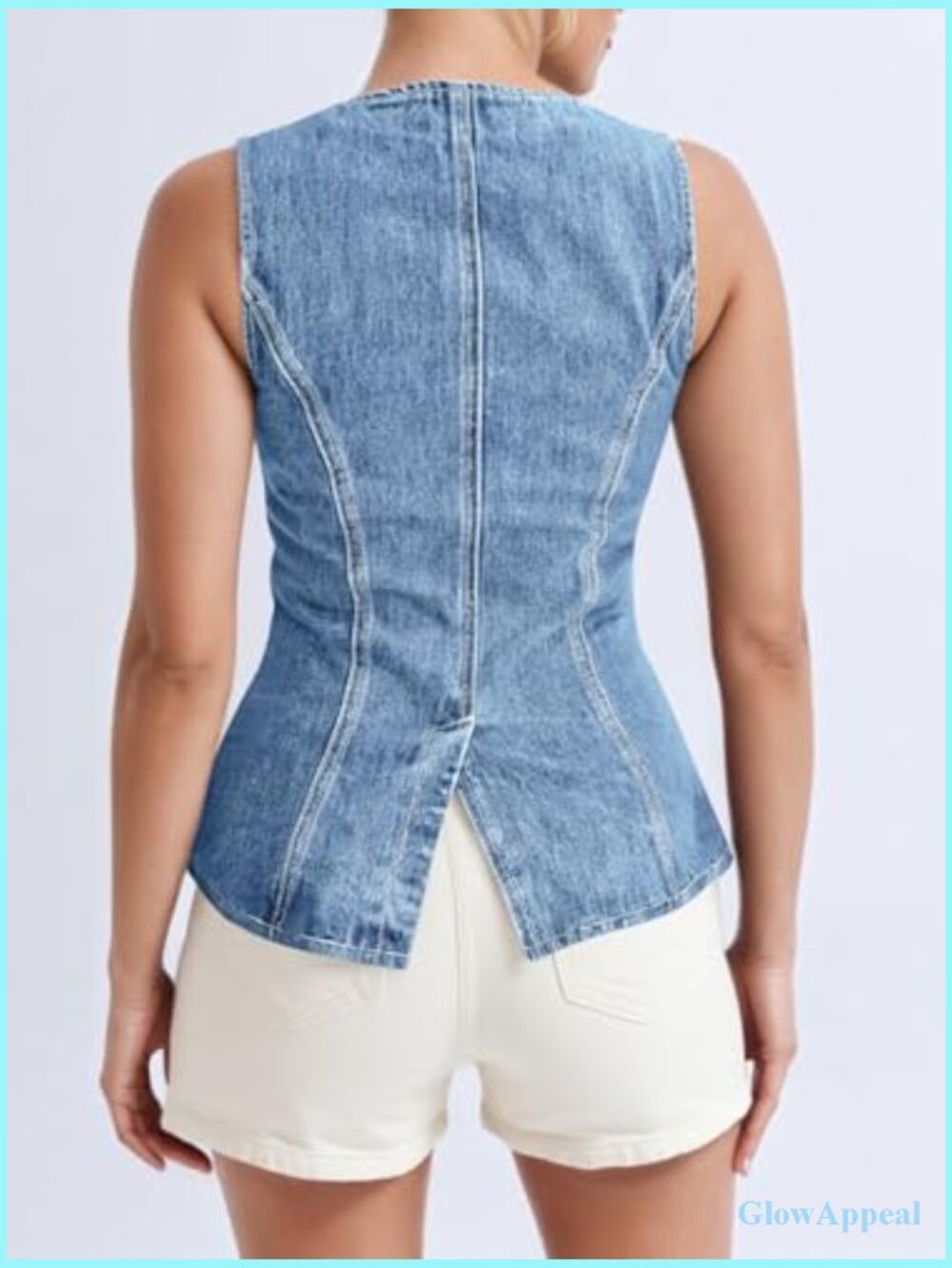 Fitted Sleeveless Denim Vest Button Down Crew Neck Waistcoat Ladies Jean Tank - Picture 4 of 7